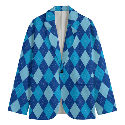 Classic Blue Argyle Pattern Print Men's Blazer