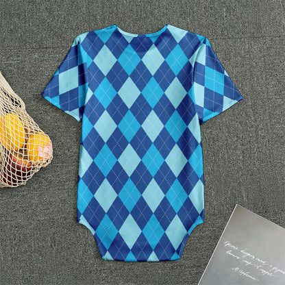 Classic Blue Argyle Pattern Print Men's Bodysuit
