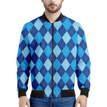 Classic Blue Argyle Pattern Print Men's Bomber Jacket