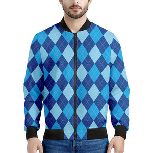 Classic Blue Argyle Pattern Print Men's Bomber Jacket