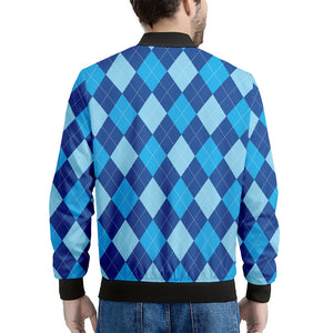 Classic Blue Argyle Pattern Print Men's Bomber Jacket