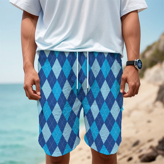 Classic Blue Argyle Pattern Print Men's Cargo Shorts