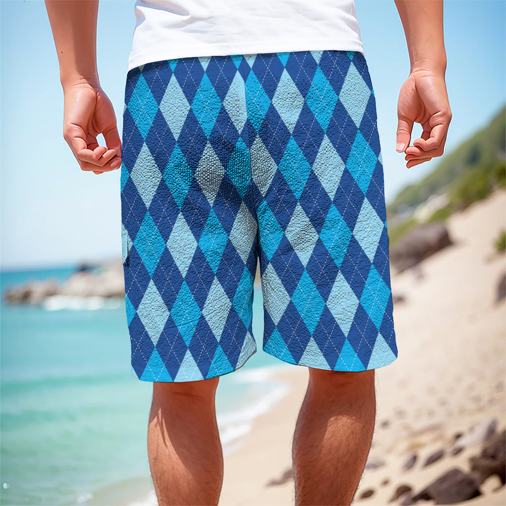 Classic Blue Argyle Pattern Print Men's Cargo Shorts