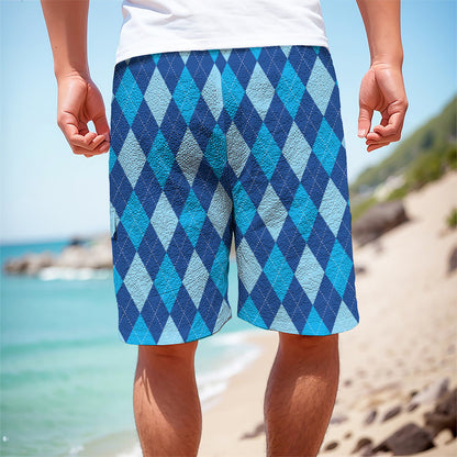 Classic Blue Argyle Pattern Print Men's Cargo Shorts