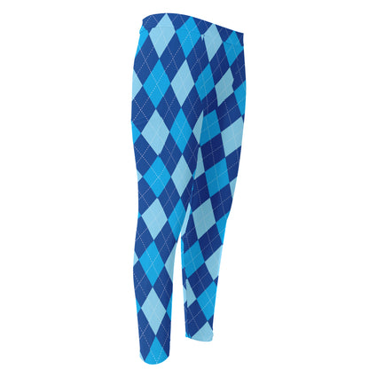Classic Blue Argyle Pattern Print Men's Compression Pants