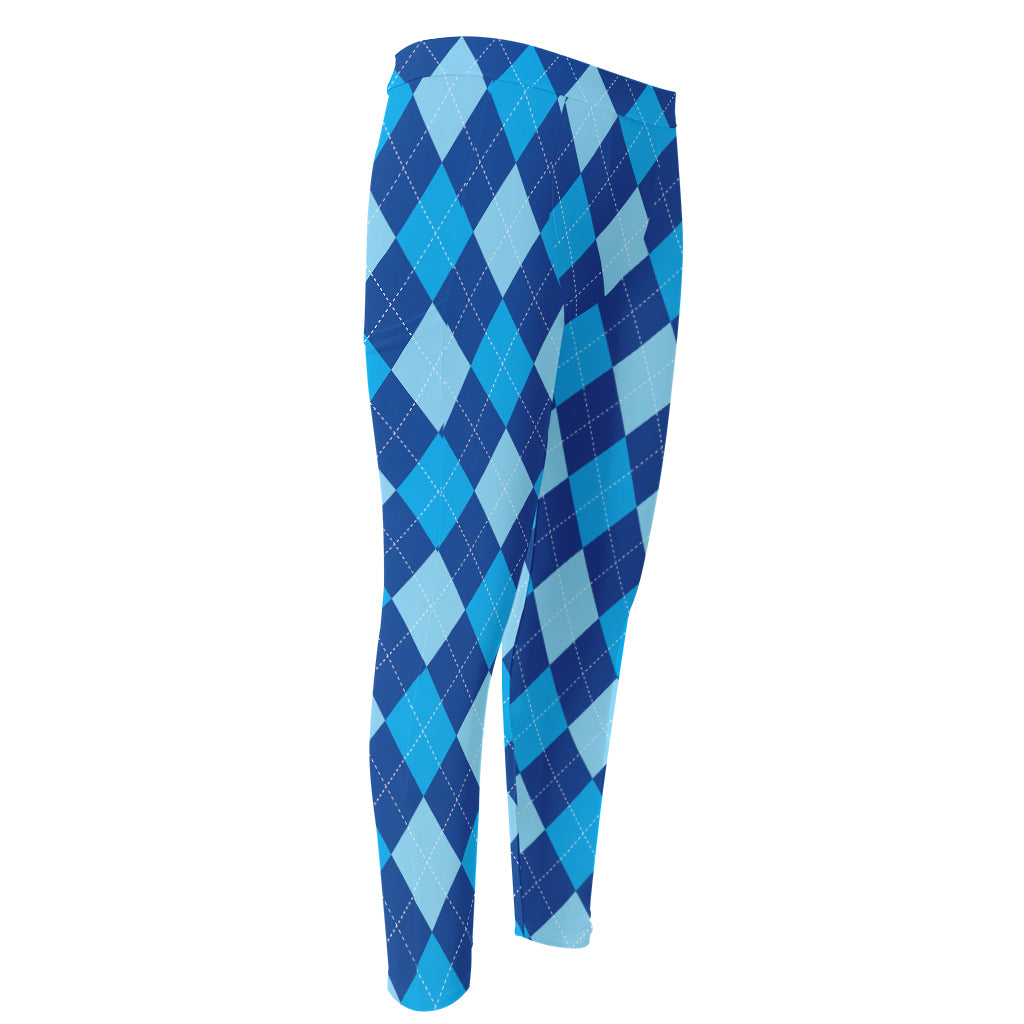 Classic Blue Argyle Pattern Print Men's Compression Pants