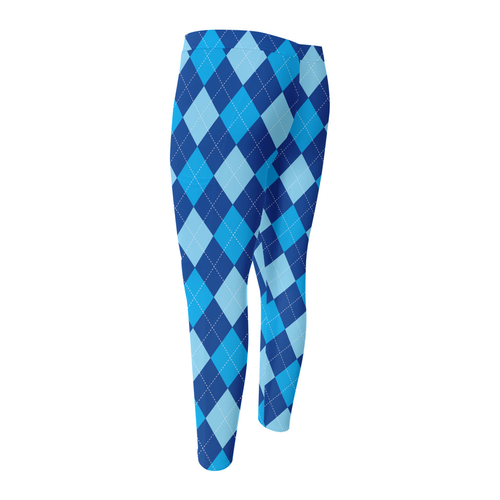 Classic Blue Argyle Pattern Print Men's Compression Pants