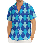Classic Blue Argyle Pattern Print Men's Deep V-Neck Shirt