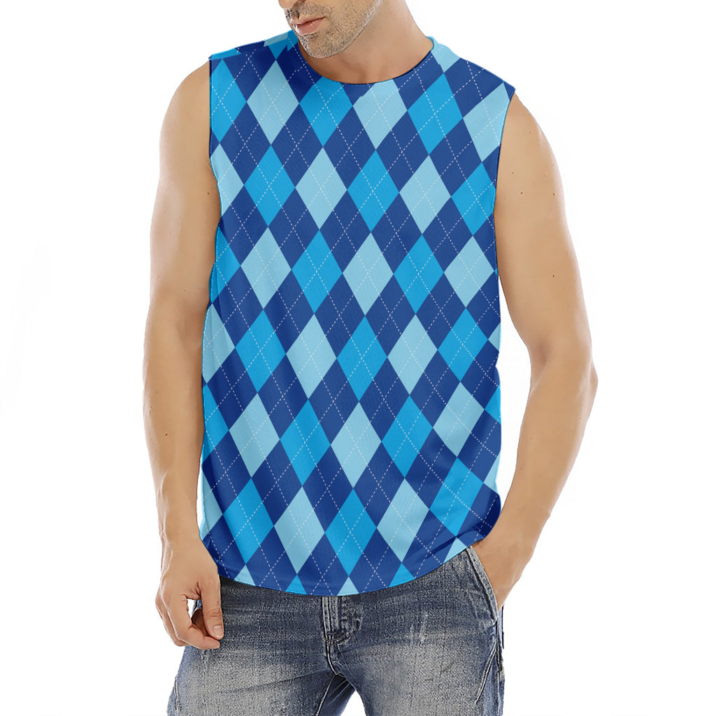 Classic Blue Argyle Pattern Print Men's Fitness Tank Top