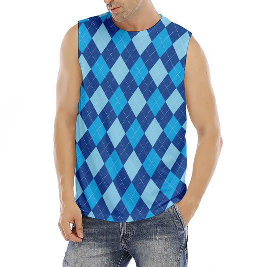 Classic Blue Argyle Pattern Print Men's Fitness Tank Top