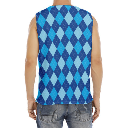 Classic Blue Argyle Pattern Print Men's Fitness Tank Top