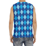 Classic Blue Argyle Pattern Print Men's Fitness Tank Top