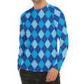 Classic Blue Argyle Pattern Print Men's Long Sleeve Rash Guard