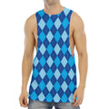 Classic Blue Argyle Pattern Print Men's Muscle Tank Top