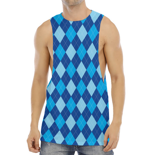 Classic Blue Argyle Pattern Print Men's Muscle Tank Top