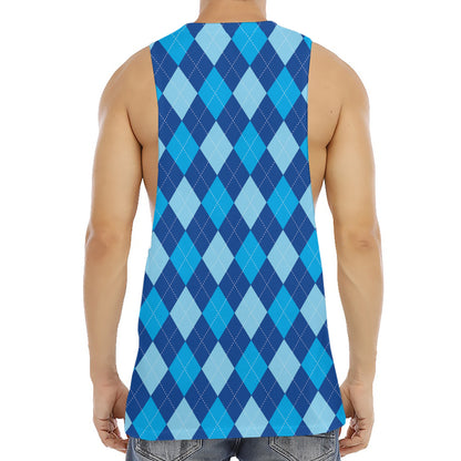 Classic Blue Argyle Pattern Print Men's Muscle Tank Top