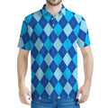 Classic Blue Argyle Pattern Print Men's Polo Shirt