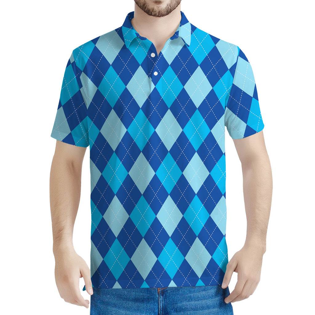 Classic Blue Argyle Pattern Print Men's Polo Shirt