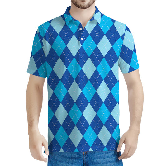 Classic Blue Argyle Pattern Print Men's Polo Shirt