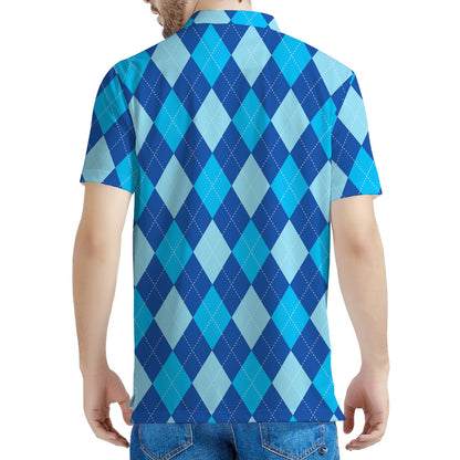 Classic Blue Argyle Pattern Print Men's Polo Shirt