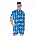 Classic Blue Argyle Pattern Print Men's Rompers