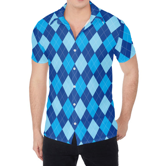 Classic Blue Argyle Pattern Print Men's Shirt