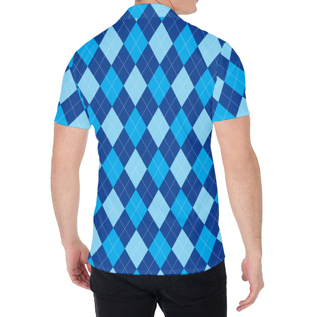Classic Blue Argyle Pattern Print Men's Shirt