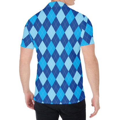 Classic Blue Argyle Pattern Print Men's Shirt