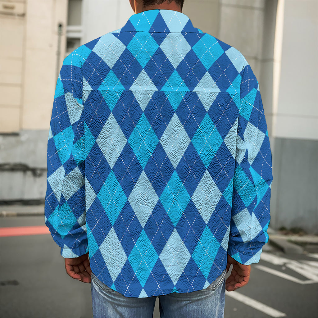 Classic Blue Argyle Pattern Print Men's Shirt Jacket
