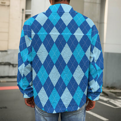 Classic Blue Argyle Pattern Print Men's Shirt Jacket