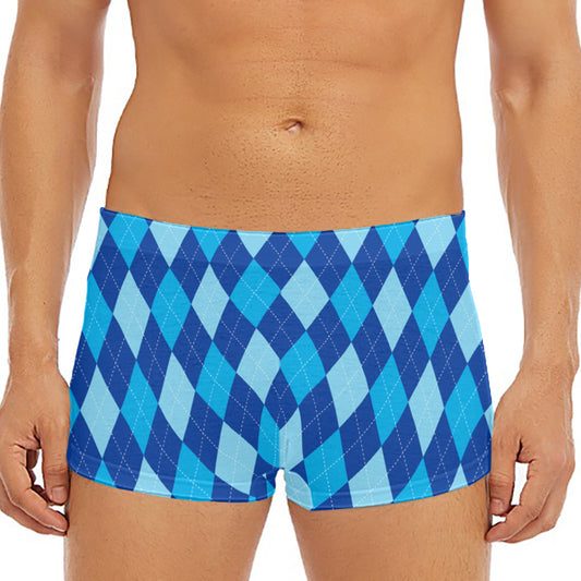 Classic Blue Argyle Pattern Print Men's Short Boxer Briefs