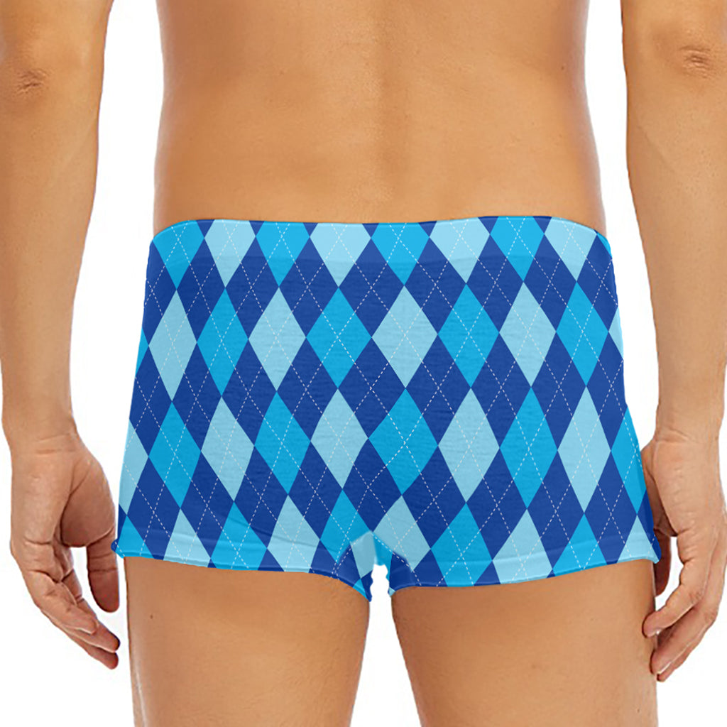 Classic Blue Argyle Pattern Print Men's Short Boxer Briefs