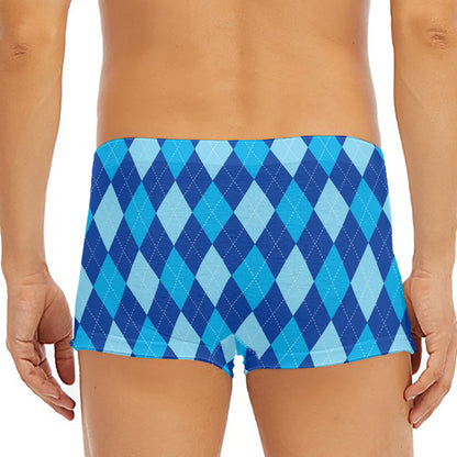 Classic Blue Argyle Pattern Print Men's Short Boxer Briefs