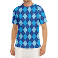 Classic Blue Argyle Pattern Print Men's Short Sleeve Rash Guard