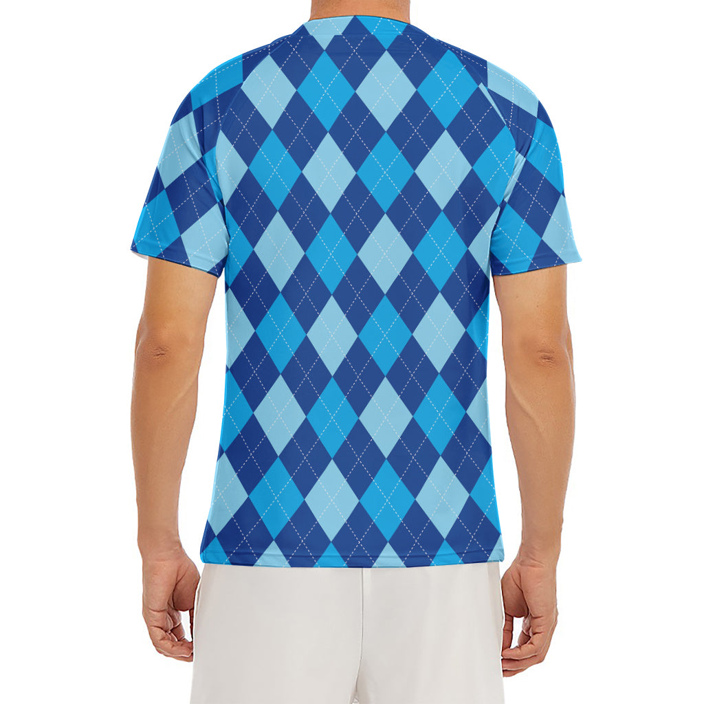 Classic Blue Argyle Pattern Print Men's Short Sleeve Rash Guard