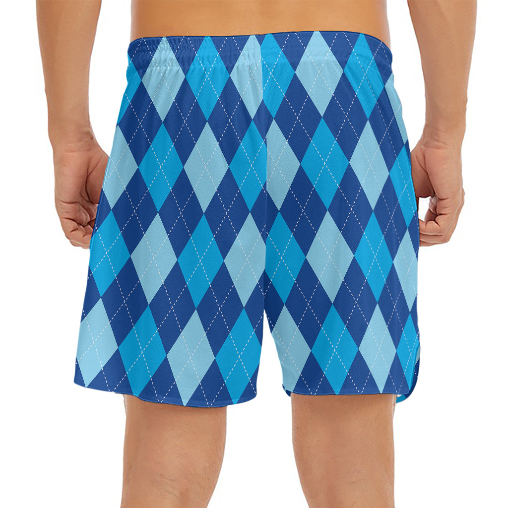 Classic Blue Argyle Pattern Print Men's Split Running Shorts