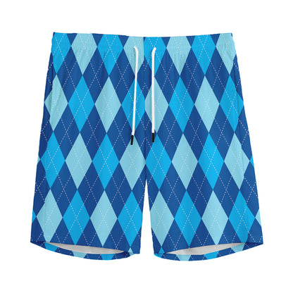 Classic Blue Argyle Pattern Print Men's Sports Shorts