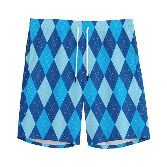 Classic Blue Argyle Pattern Print Men's Sports Shorts