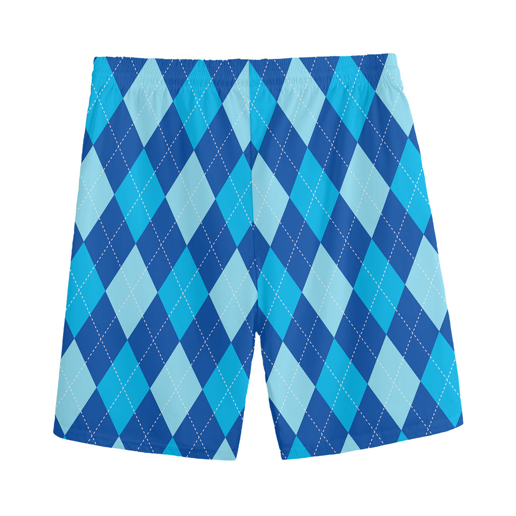 Classic Blue Argyle Pattern Print Men's Sports Shorts