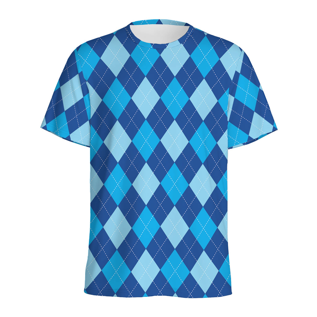 Classic Blue Argyle Pattern Print Men's Sports T-Shirt
