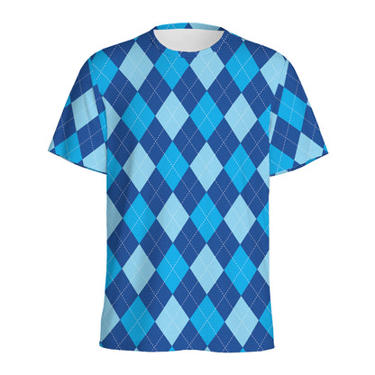 Classic Blue Argyle Pattern Print Men's Sports T-Shirt