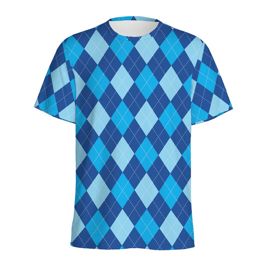 Classic Blue Argyle Pattern Print Men's Sports T-Shirt