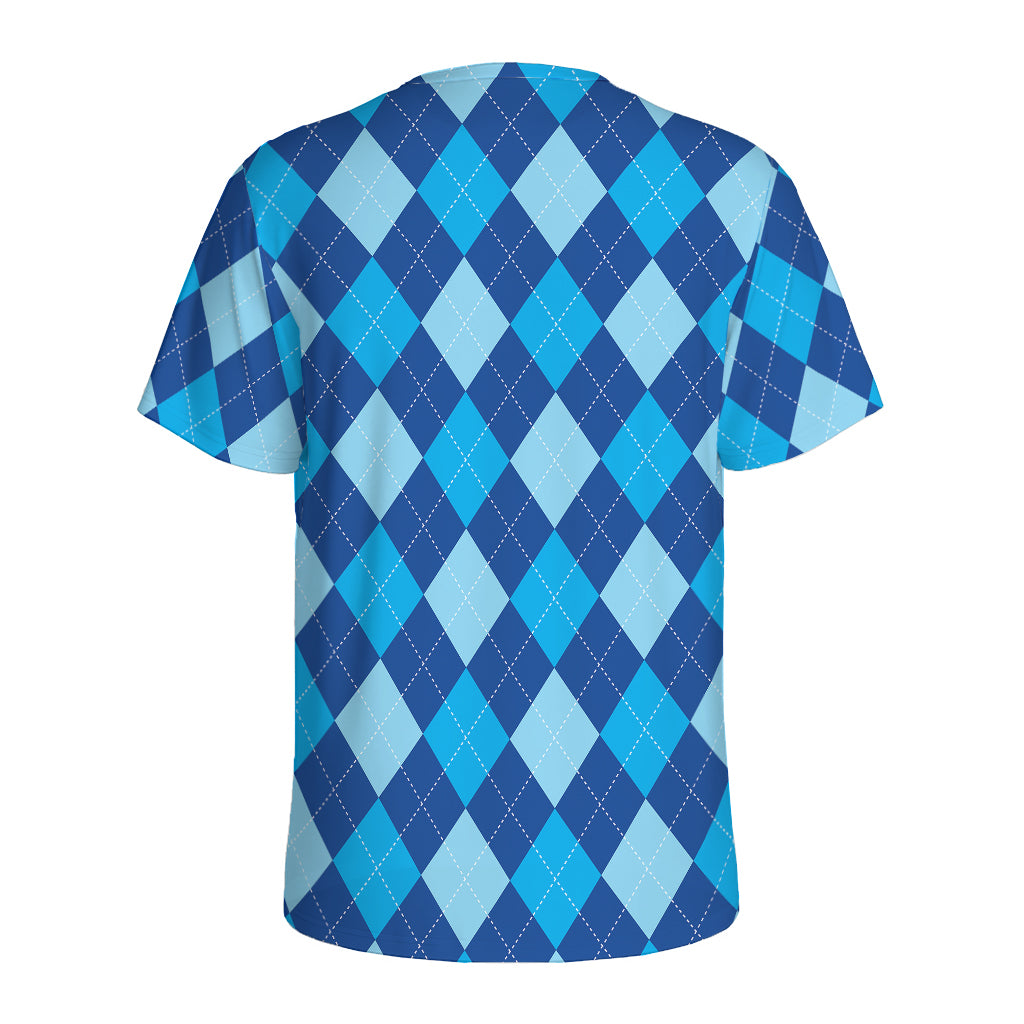 Classic Blue Argyle Pattern Print Men's Sports T-Shirt