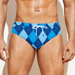 Classic Blue Argyle Pattern Print Men's Swim Briefs
