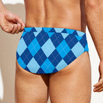 Classic Blue Argyle Pattern Print Men's Swim Briefs