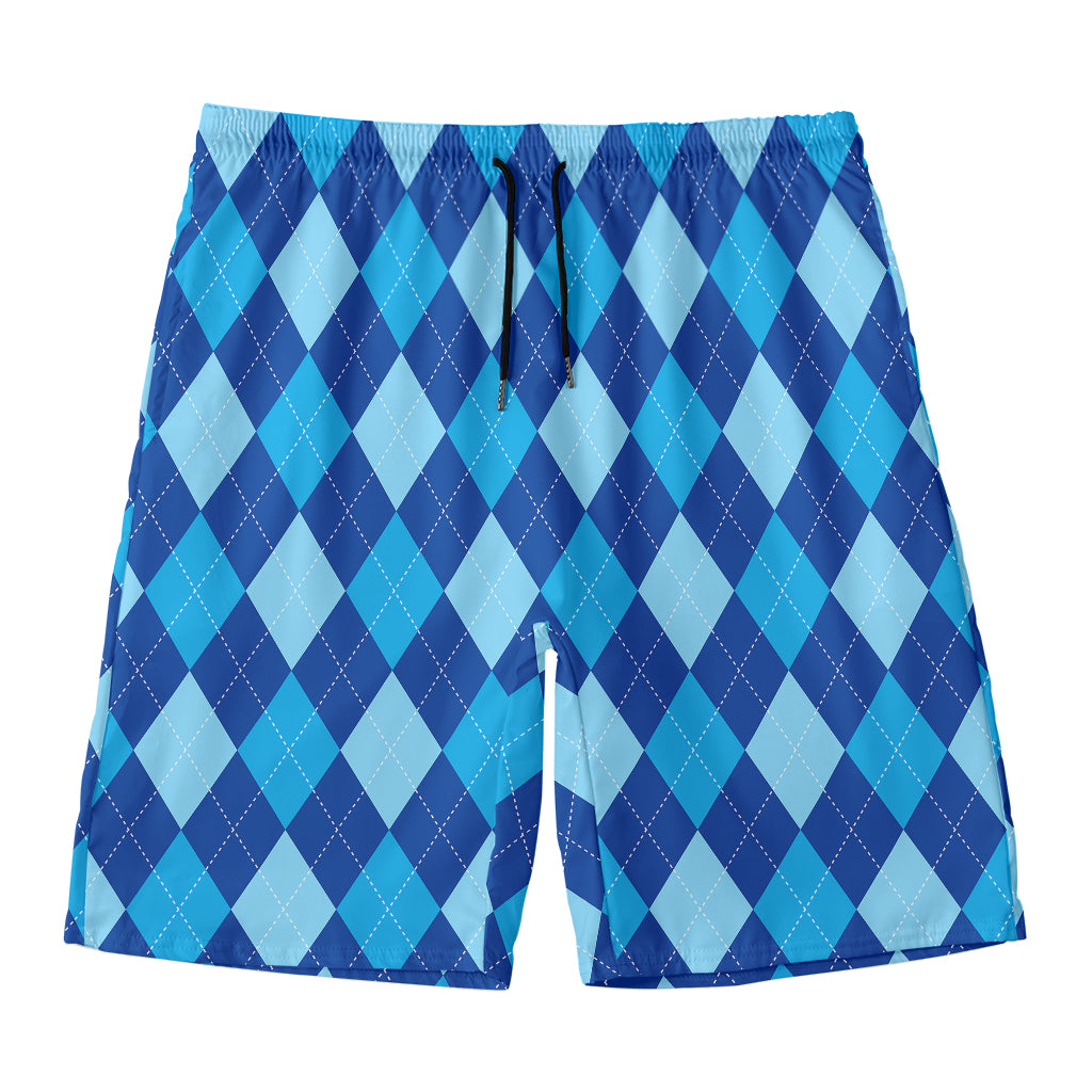 Classic Blue Argyle Pattern Print Men's Swim Trunks