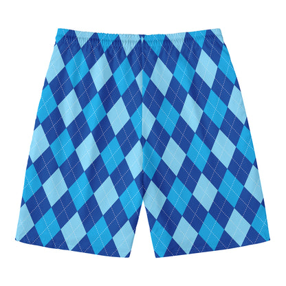 Classic Blue Argyle Pattern Print Men's Swim Trunks