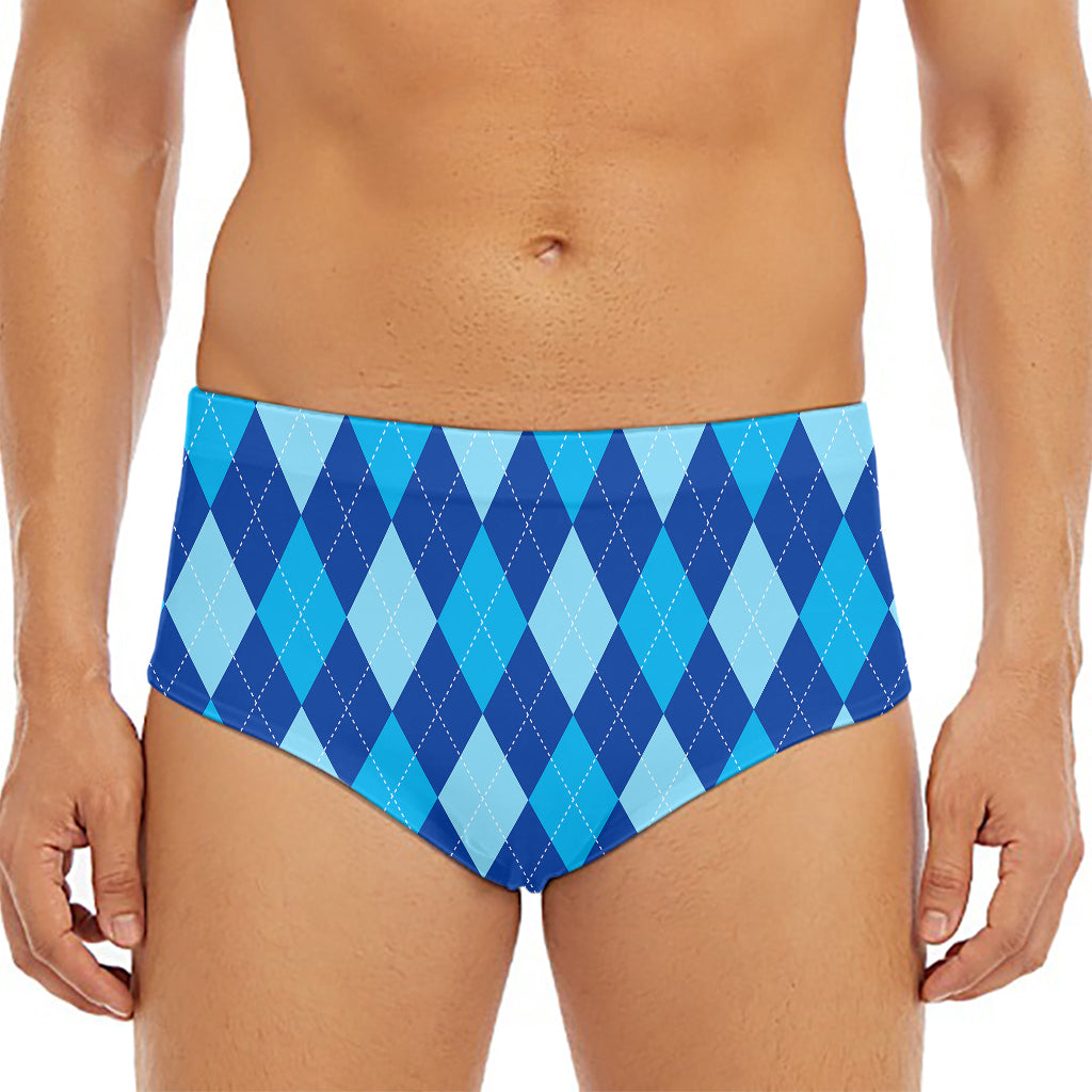 Classic Blue Argyle Pattern Print Men's Triangle Swim Briefs