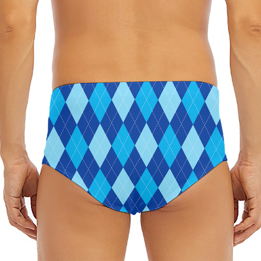 Classic Blue Argyle Pattern Print Men's Triangle Swim Briefs