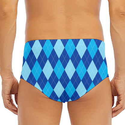 Classic Blue Argyle Pattern Print Men's Triangle Swim Briefs